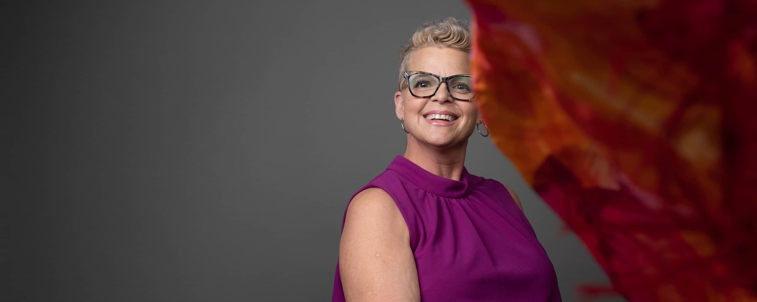 Woman in purple dress