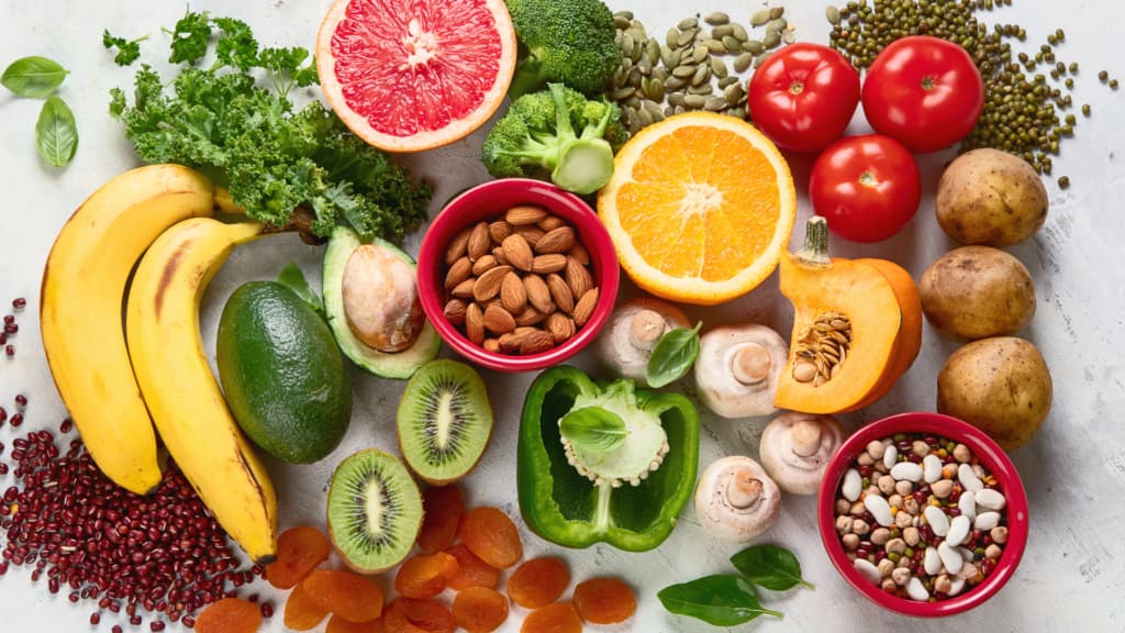 An arrangement of healthy foods